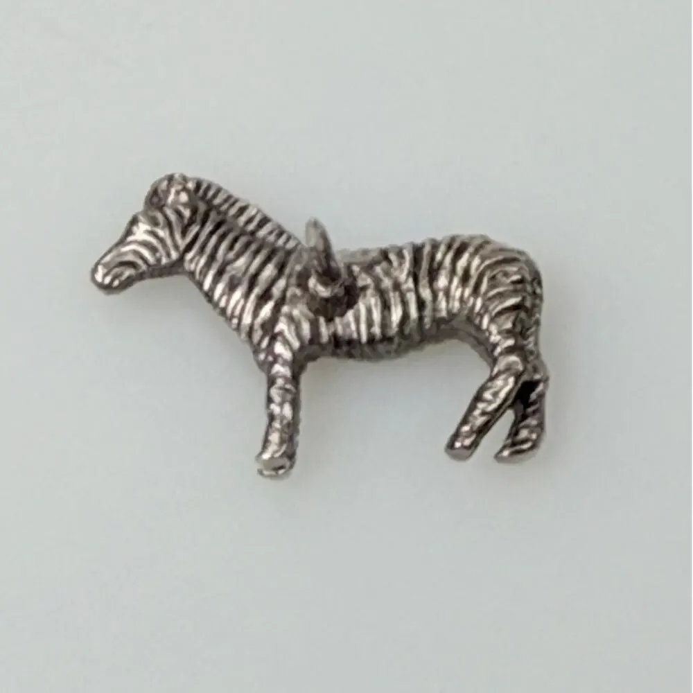 Vintage Silver Toned Metal Zebra Tack Pin Brooch 1